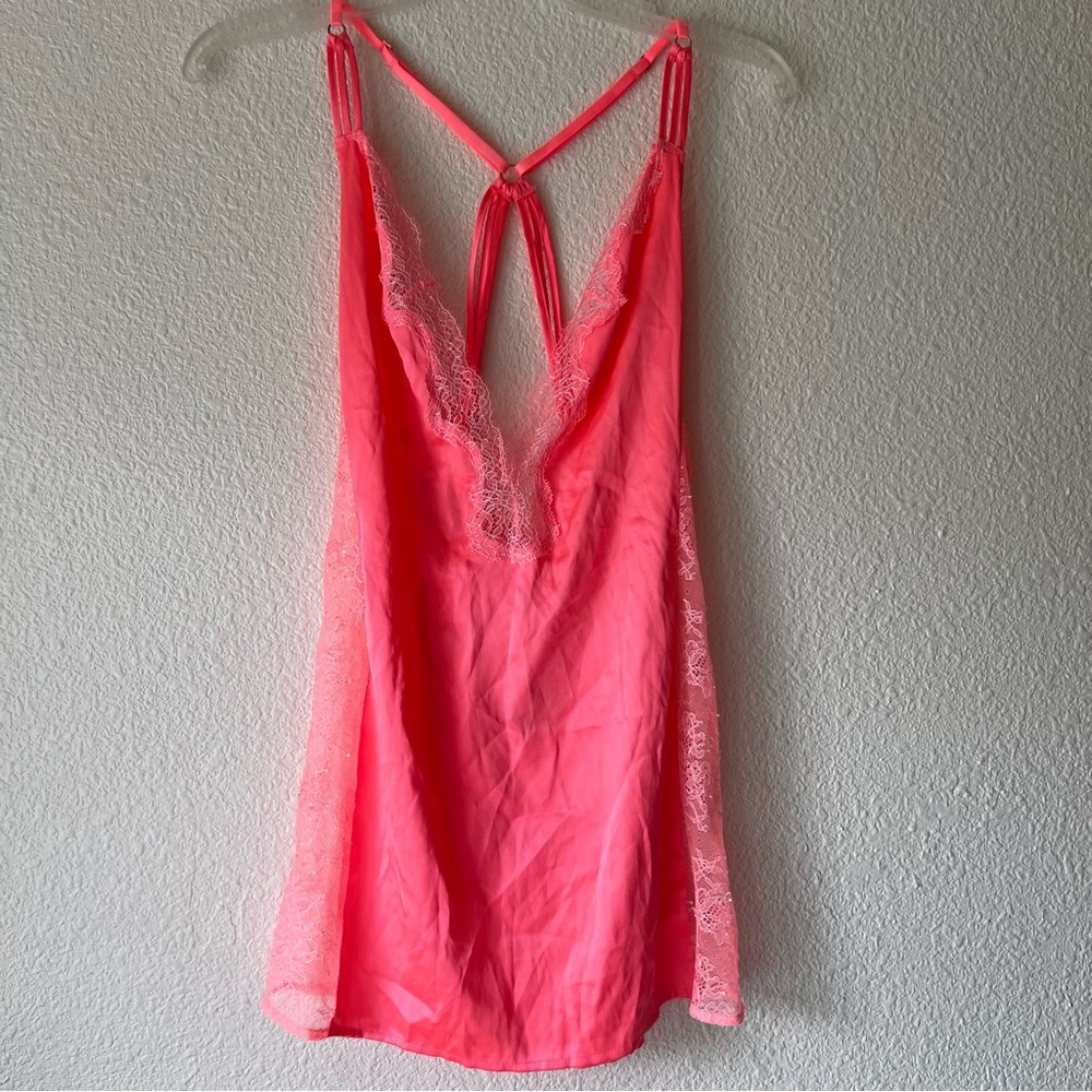 Victoria Secret Satin lace night coral pink sz M